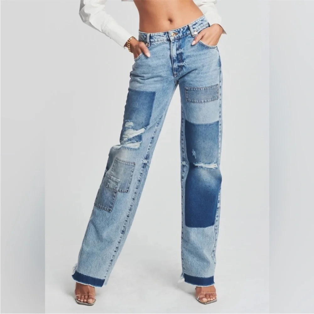 NWT SER.O.YA Heidi Straight Leg Patch Jean 29x35 in Coastline - Picture 1 of 15
